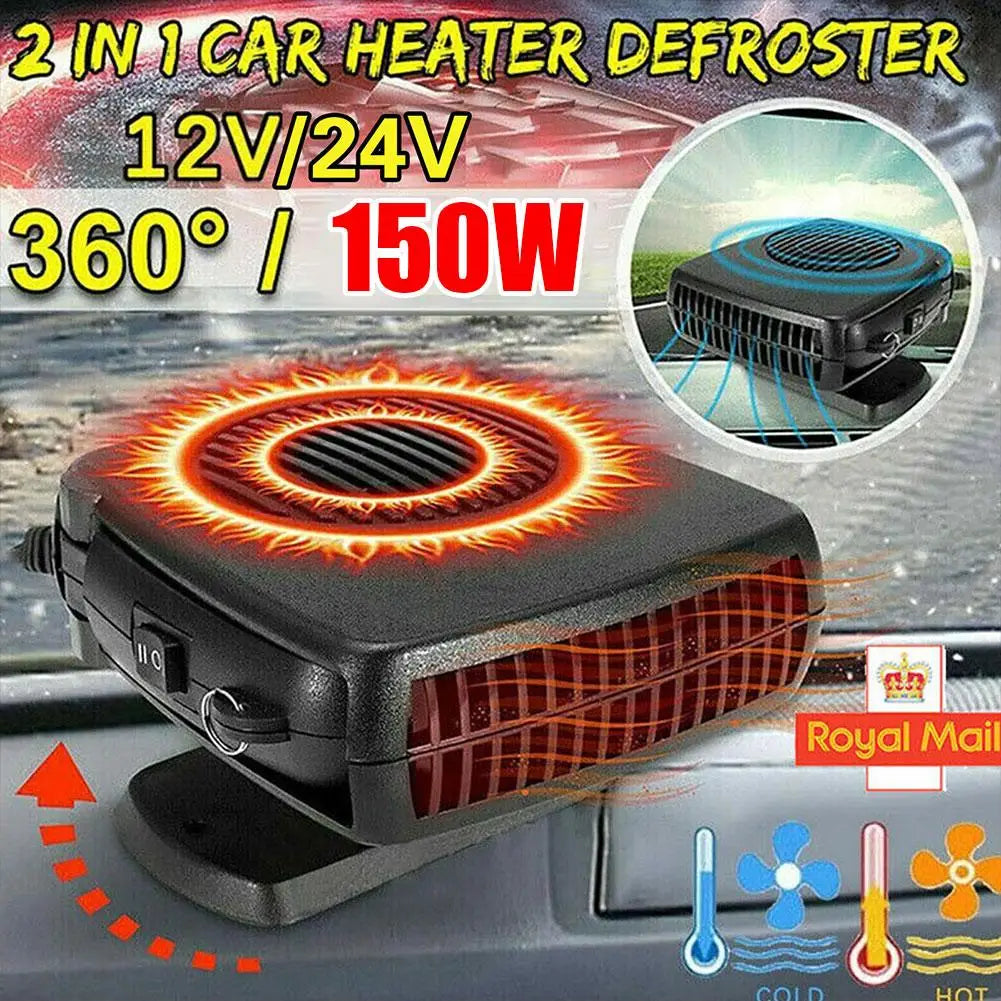 150W Portable Car Heater & Defroster - 12v Fast Heating Fan