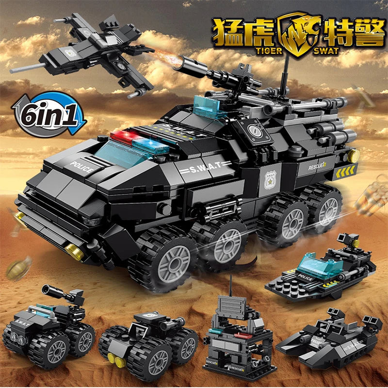 Urban SWAT Armored Vehicle Building Blocks - Police Tank Construction Set for Kids