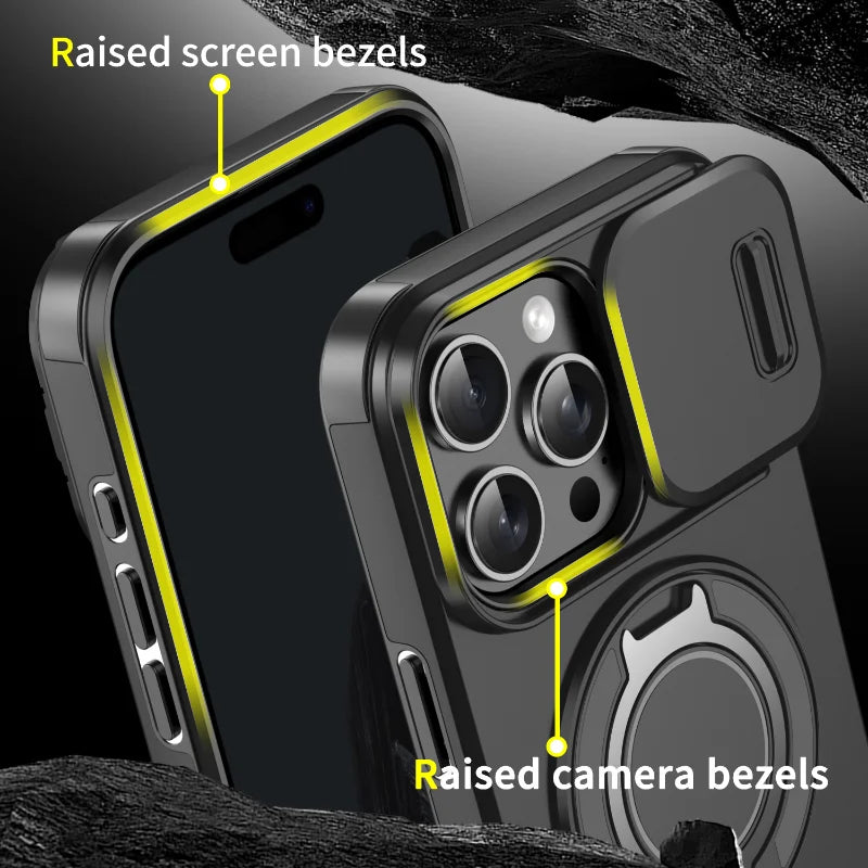 Heavy Duty iPhone Case - Magnetic Armor with Slide Camera Protection & Ring Stand