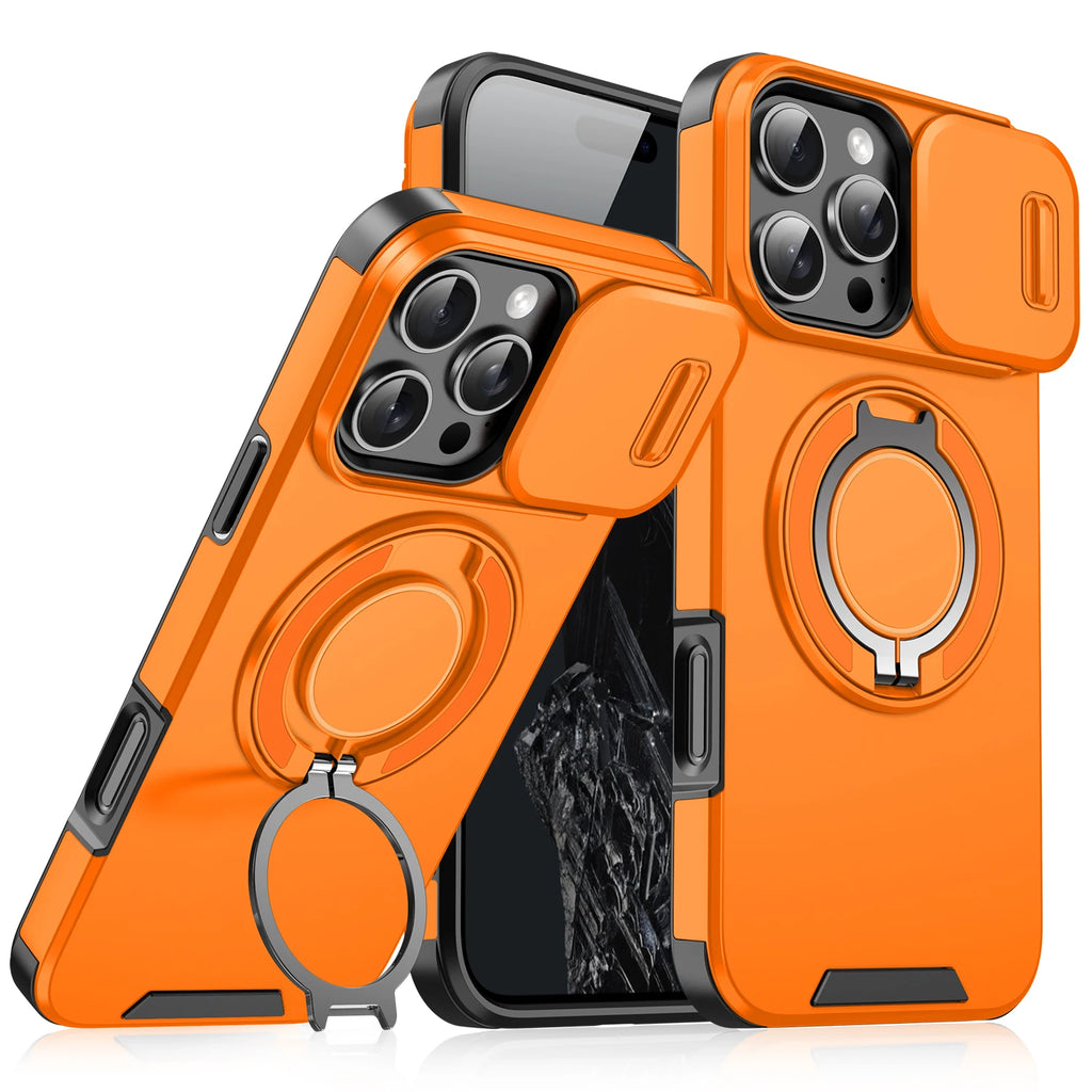 Heavy Duty iPhone Case - Magnetic Armor with Slide Camera Protection & Ring Stand