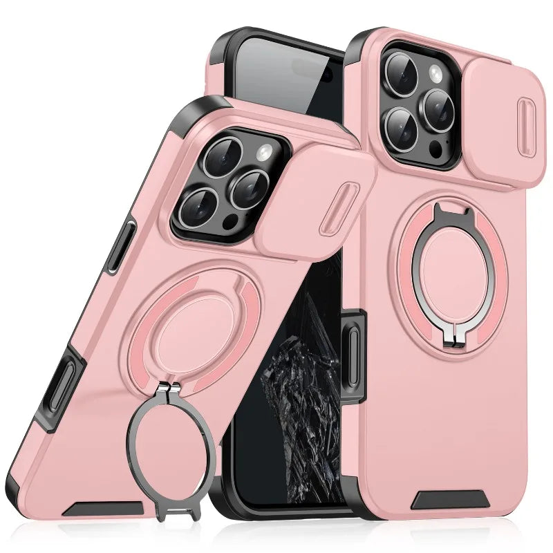 Heavy Duty iPhone Case - Magnetic Armor with Slide Camera Protection & Ring Stand