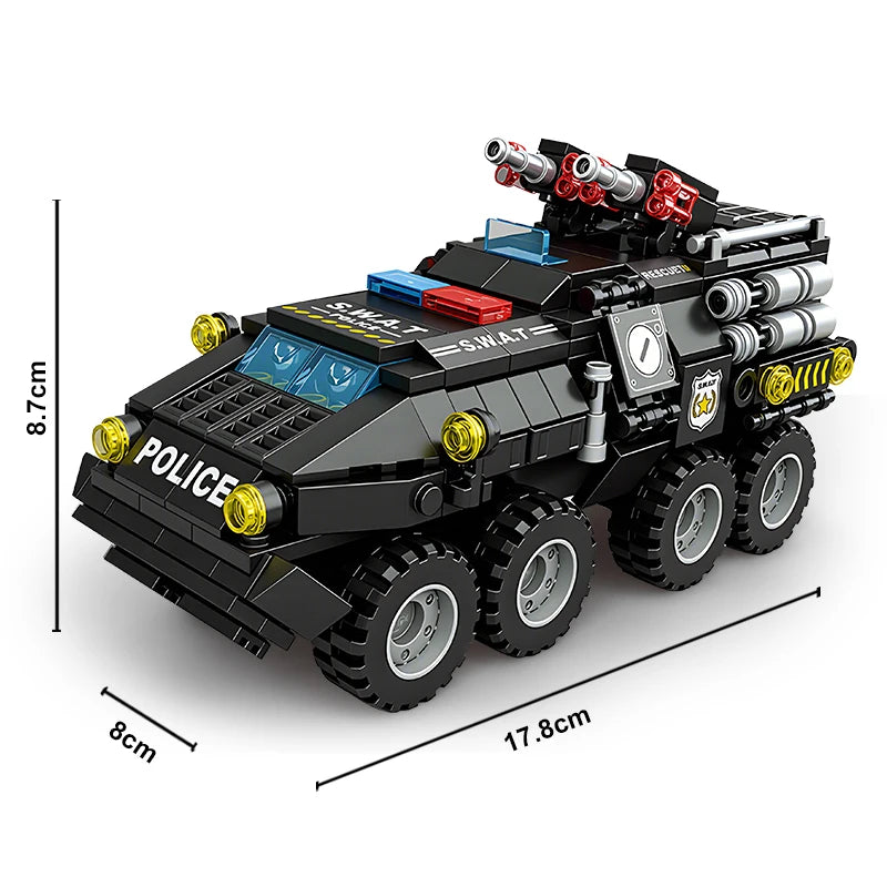 Urban SWAT Armored Vehicle Building Blocks - Police Tank Construction Set for Kids