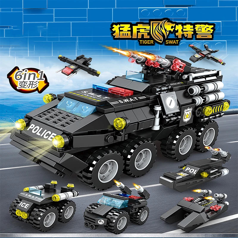 Urban SWAT Armored Vehicle Building Blocks - Police Tank Construction Set for Kids