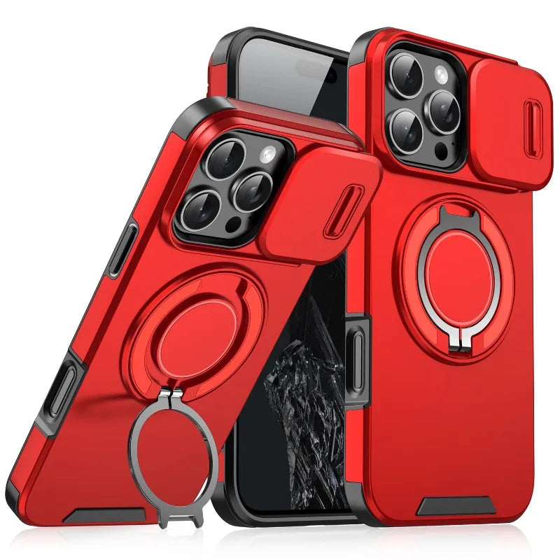 Heavy Duty iPhone Case - Magnetic Armor with Slide Camera Protection & Ring Stand