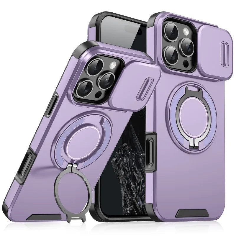 Heavy Duty iPhone Case - Magnetic Armor with Slide Camera Protection & Ring Stand