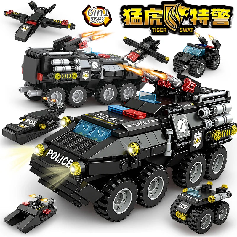 Urban SWAT Armored Vehicle Building Blocks - Police Tank Construction Set for Kids