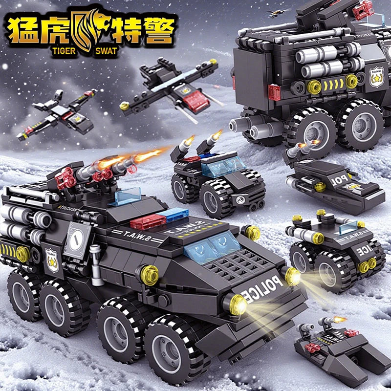 Urban SWAT Armored Vehicle Building Blocks - Police Tank Construction Set for Kids